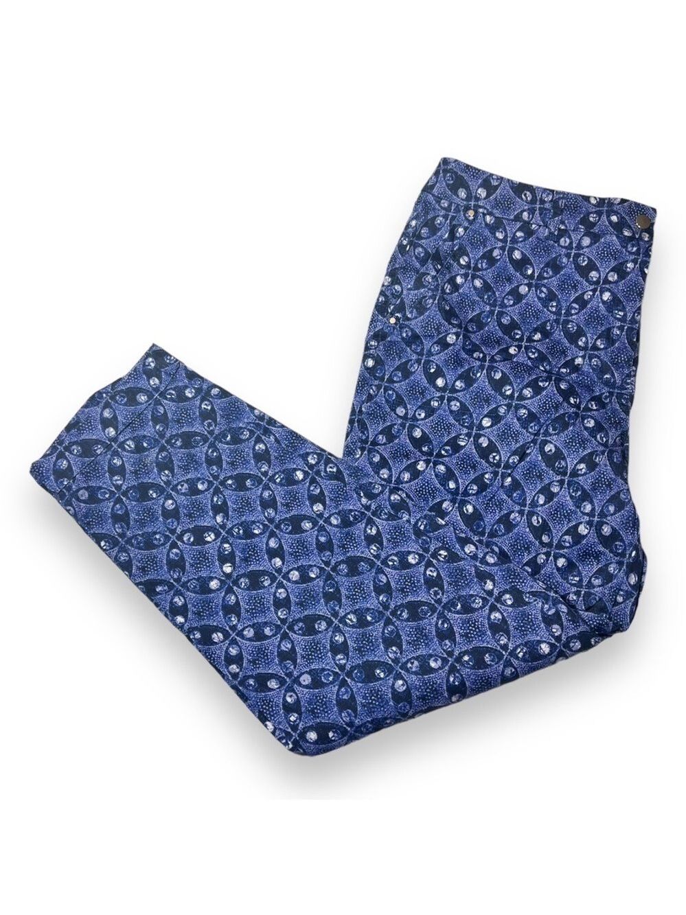 Chico’s Women’s Comfort Waist Luxe Utility Geo Ankle Pants Blue Size 2 (12)